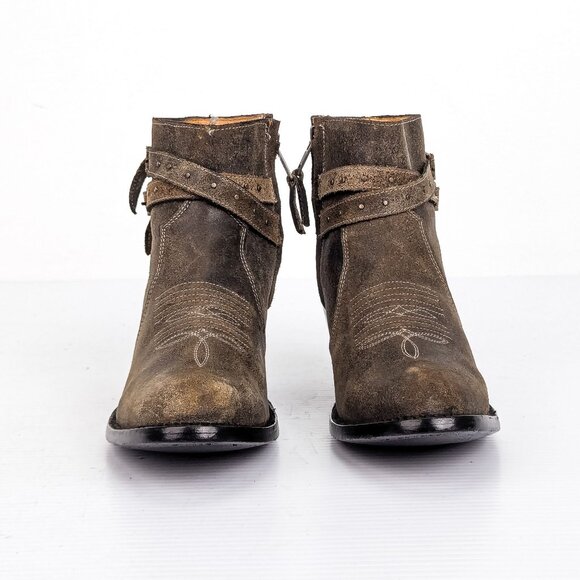 Shyanne Women Country Western Cowgirl Distress Taupe Leather Ankle Boots sz 6.5 - Picture 2 of 7